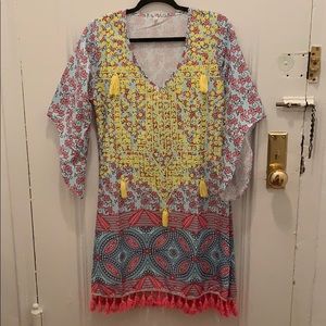 Blue, Pink and Yellow dress with tassels